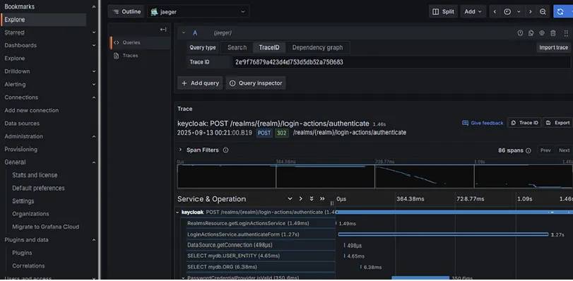 Viewing traces from Grafana Explore